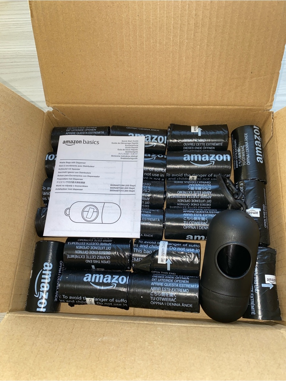 Amazon Basics Black Dog Waste Bag Dispenser with Black Roll Refills 300 quantity